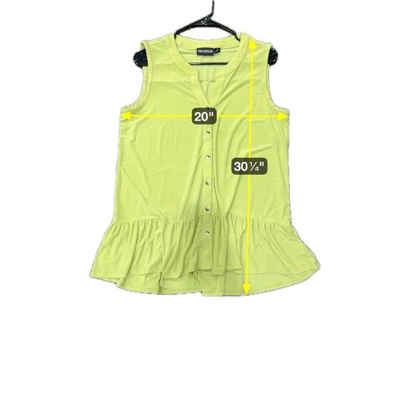 Nina Leonard Ruffle Button Up Tank Top Chartreuse Sz Large Sleeveless Tunic - Picture 7 of 10